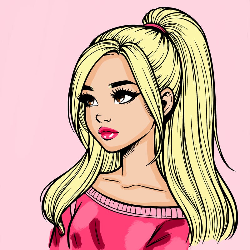 realistic girl with a high ponytail