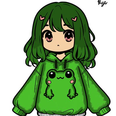 girl wearing frogging sweatshirt