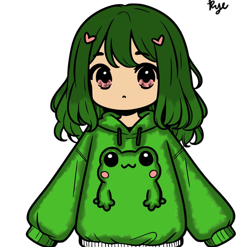 girl wearing frogging sweatshirt