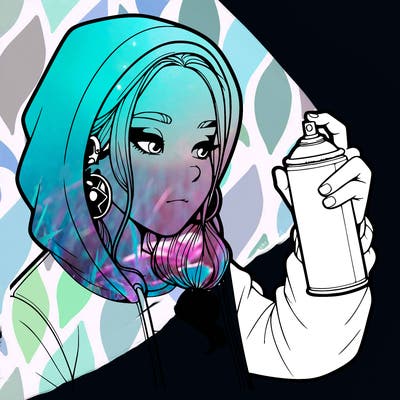 a realistic girl, spray painting