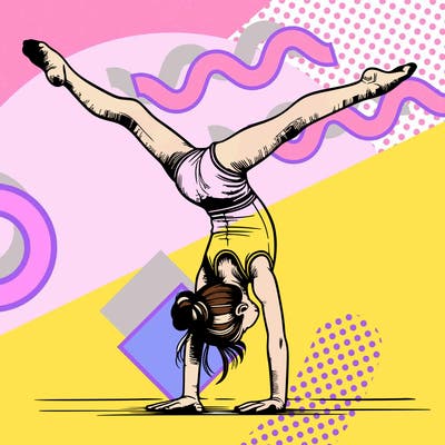 realistic gymnastic hand stand girl in four splits