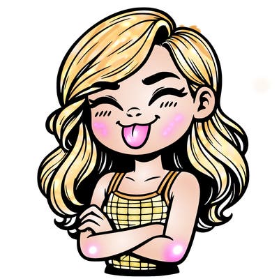 realistic girl crossing her arms and wearing a tank top with her tongue held out she has long hair