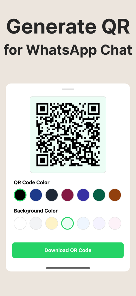Direct Chat Link for WhatsApp - Interfaccia per generare e personalizzare un codice QR per un link di chat WhatsApp