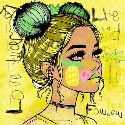 realistic girl with buns on the top of her head