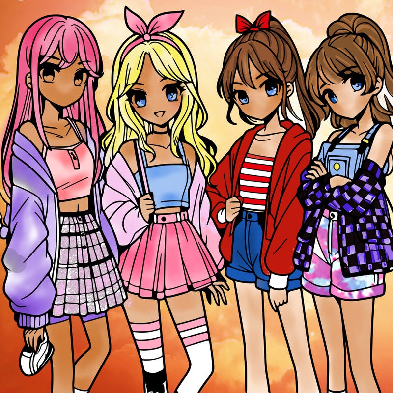 teen manga girls group of 4