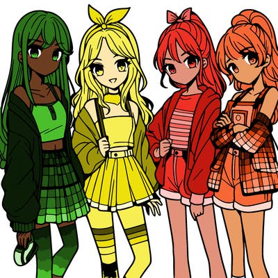 teen manga girls group of 4