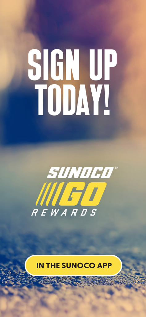 Sunoco GO REWARDS sign up screen inviting users to join in the app