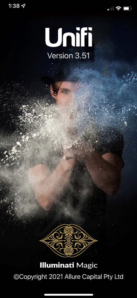 Unifi Thumper app splash screen showing a magician and Illuminati Magic logo