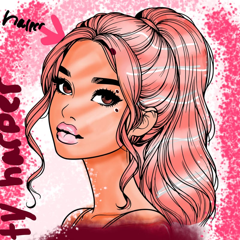 realistic girl with a ponytail on her hair and lips