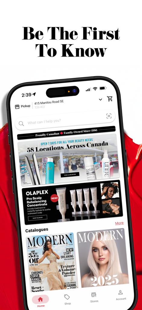 Modern Beauty mobile App Startbildschirm mit professionellen Salonprodukten und Katalogen
