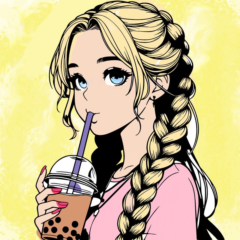 realistic girl with braided hair drinking boba