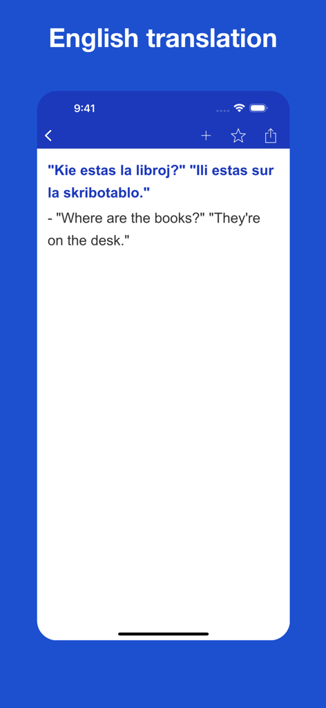 Traducción al inglés de una frase en esperanto en la aplicación del diccionario