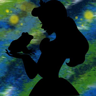 a shadow of a princess holding a frog realistic