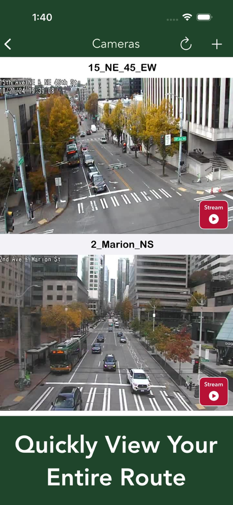 Washington Road Conditions - Screenshot of the Washington Road Conditions app showing live CCTV traffic camera feeds for city streets