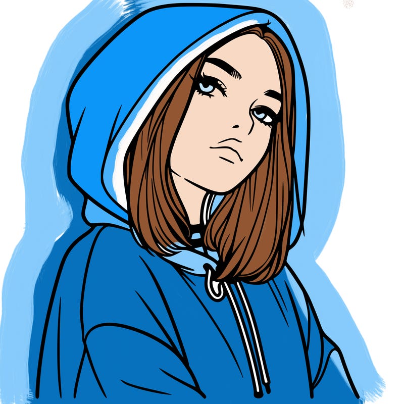 a realistic girl in a hoodie