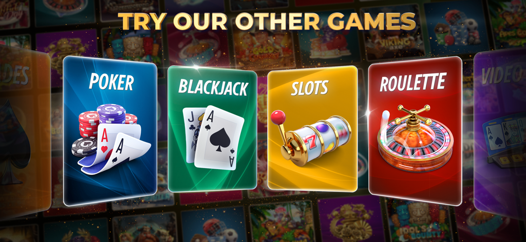 Belote & Coinche by Pokerist - Seleção de outros jogos de cassino, incluindo Pôquer, Blackjack, Slots e Roleta disponíveis no aplicativo.