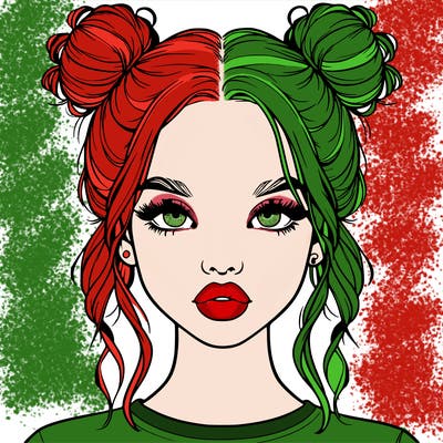 realistic girl with two buns in hair and lips