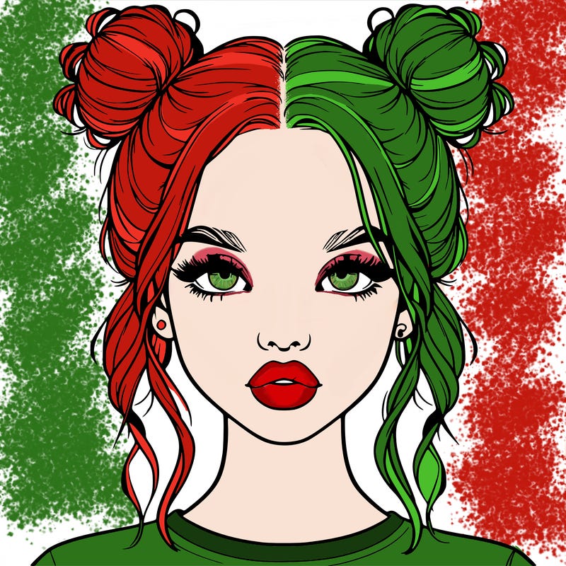 realistic girl with two buns in hair and lips