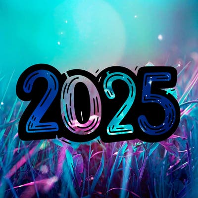 one line scrawled numbers sketch design “2025”