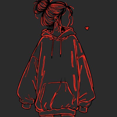 realistic girl with a oversized sweatshirt on and a bun