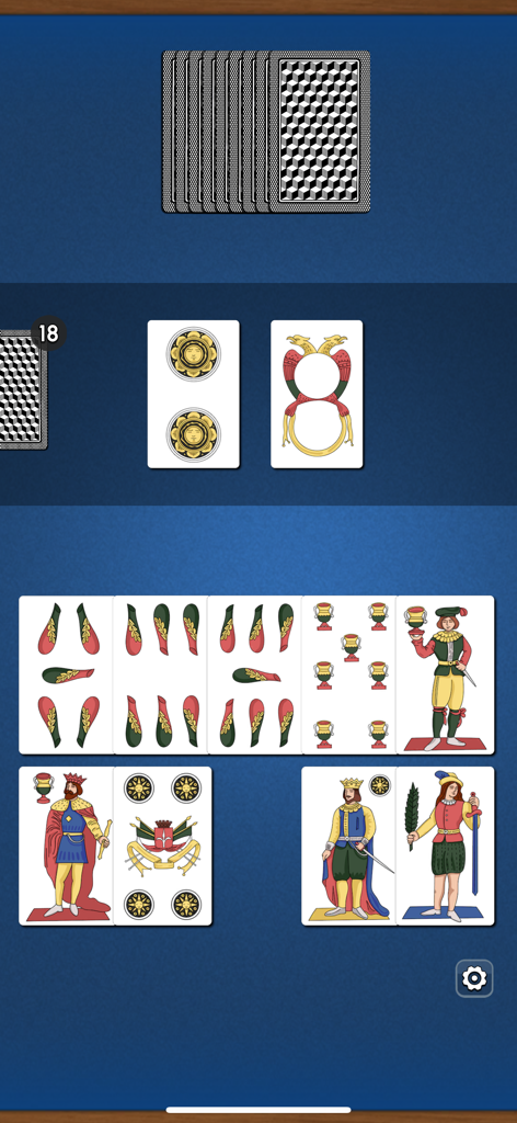 Interfaccia del gioco mobile Tressette con carte da gioco italiane tradizionali