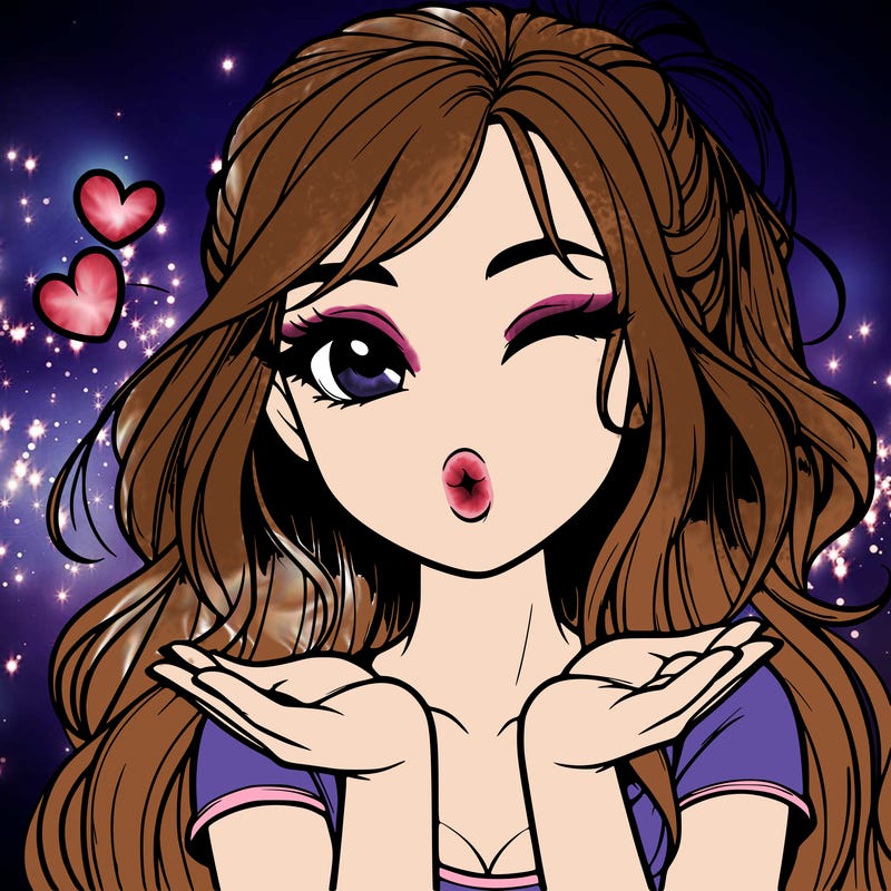 realistic girl winking and blowing a kiss while making heart hands