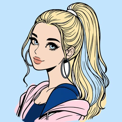 realistic girl with a high ponytail