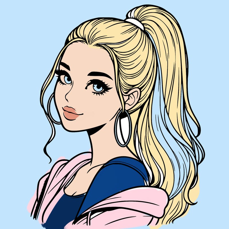 realistic girl with a high ponytail
