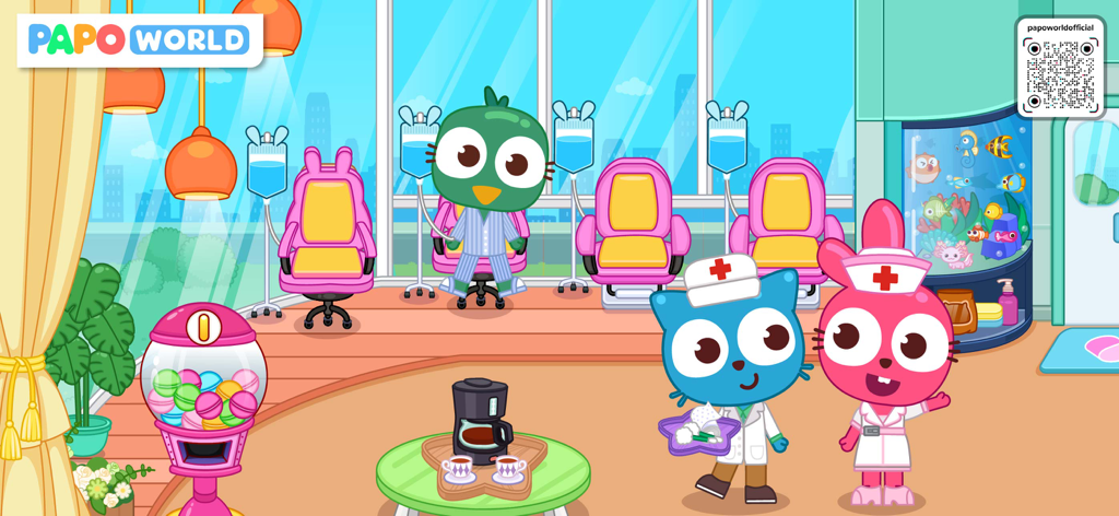 Papo Town Clinic Doctor - Animated animal nurses and bird patient in a colorful clinic room