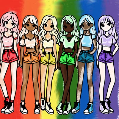 a group of girls wearing crop tops and shorts