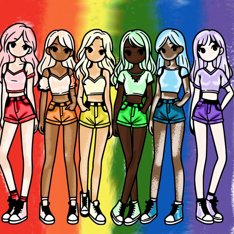 a group of girls wearing crop tops and shorts