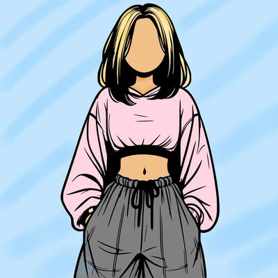 realistic girl faceless with baggy pants and a crop top