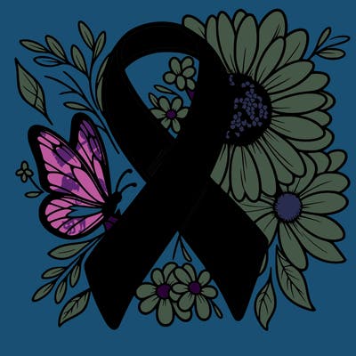 cancer awareness symbol with flowers and butterflies