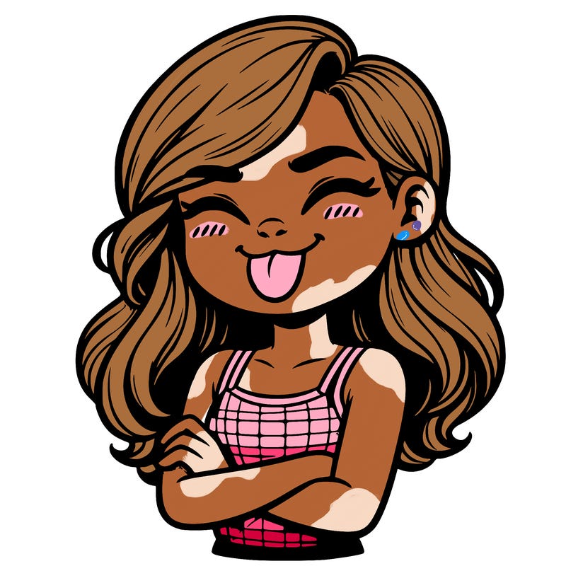 realistic girl crossing her arms and wearing a tank top with her tongue held out she has long hair