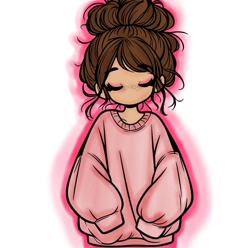 girl with baggy sweatshirt and messy bun