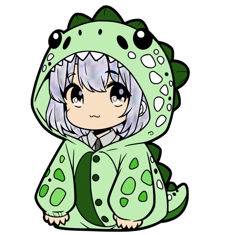 cute anime girl in a dinosaur onsie