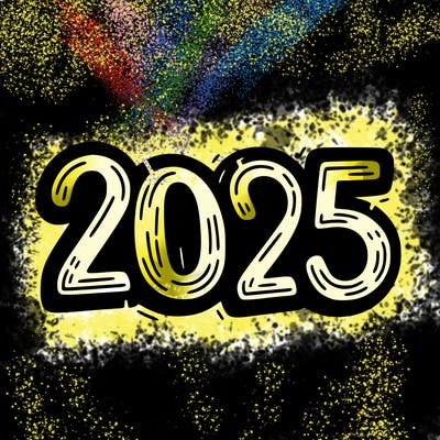 one line scrawled numbers sketch design “2025”