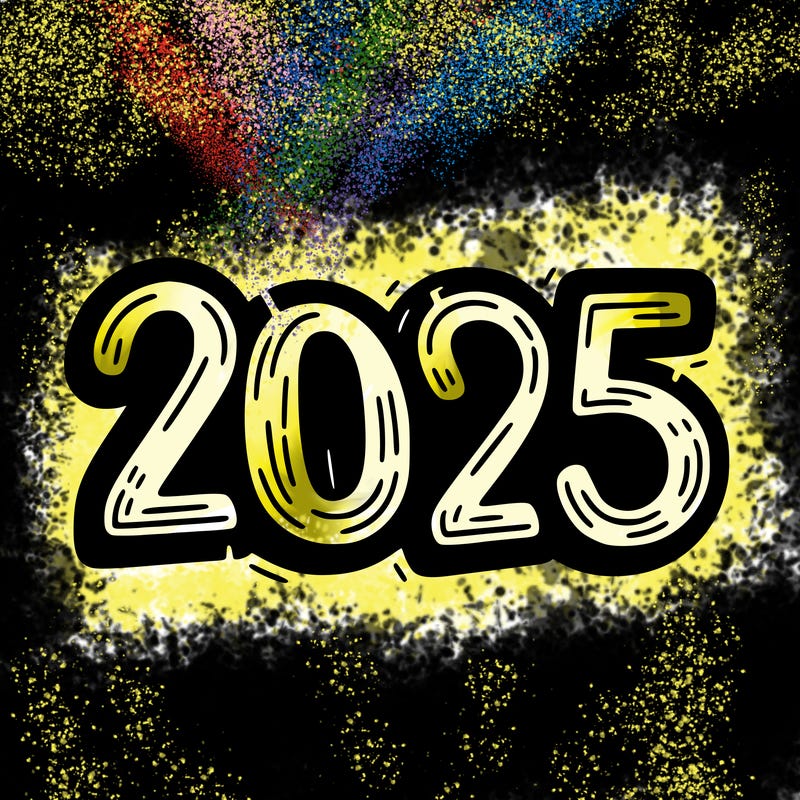 one line scrawled numbers sketch design “2025”