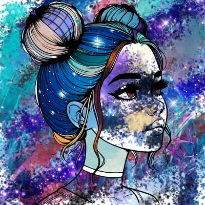 realistic girl with buns on the top of her head