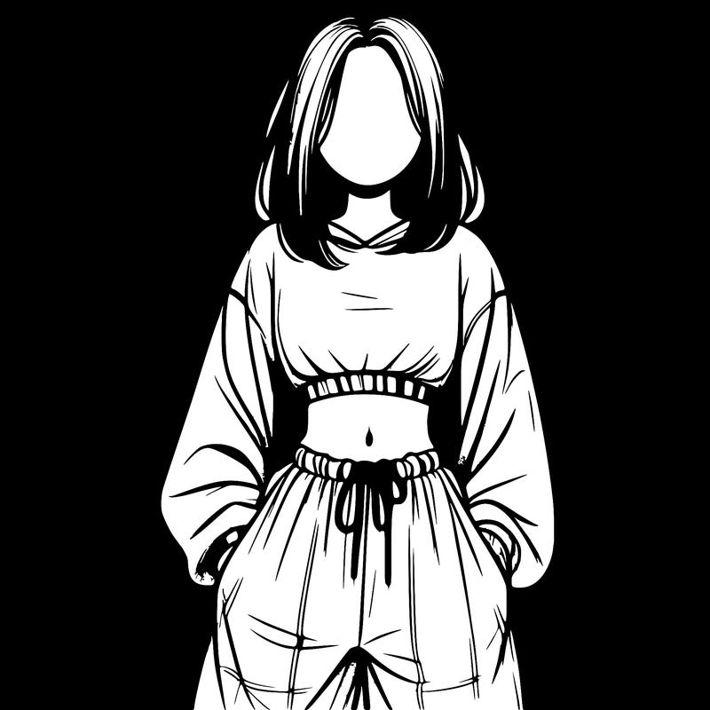 realistic girl faceless with baggy pants and a crop top