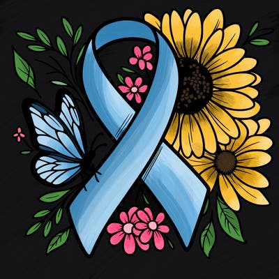 cancer awareness symbol with flowers and butterflies