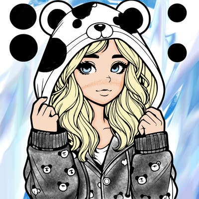 realistic girl in a animal pjs hoodie