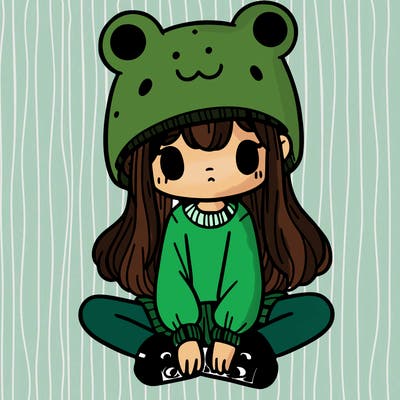 a girl wearing a frog hat and some frog socks