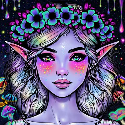 realistic female elf with flower crown