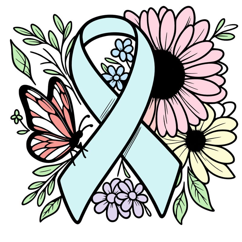 cancer awareness symbol with flowers and butterflies