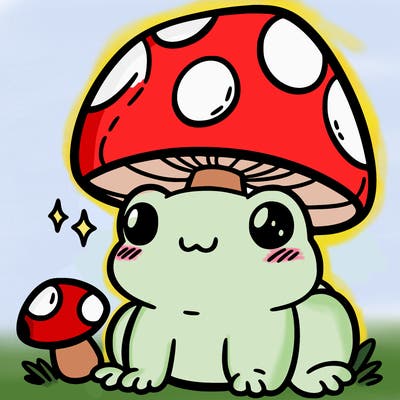 a cute frog with a mushroom hat