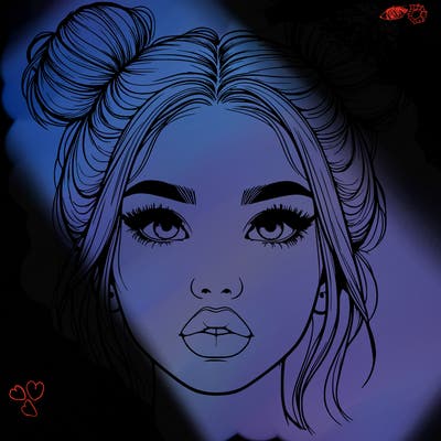 realistic girl with two buns on her hair and lips