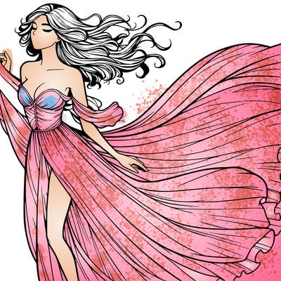 realistic woman in dress flowing the the wind