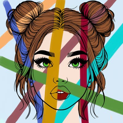 realistic girl with two buns on her hair and lips