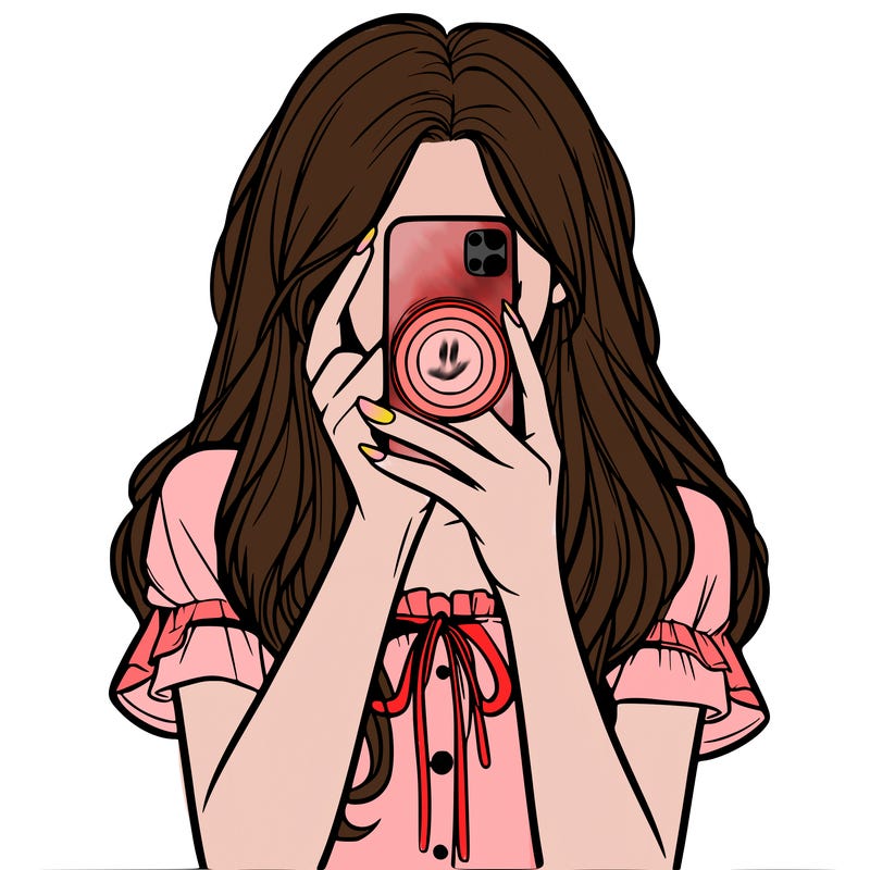 a realistic girl holding her phone taking pictures